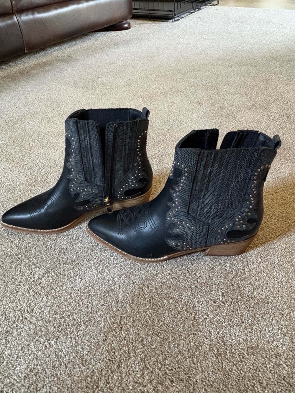Women's Black Studded Cowboy Ankle Boots-like new!